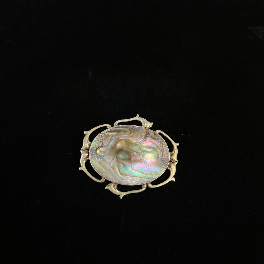 Vintage Sterling Silver Abalone Shell Dolphin Brooch Pin 9g Ocean Nautical